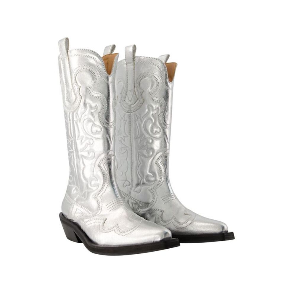 Mid Shaft Western Boots - Ganni - Synthetic - Silver - Picture 2 of 3